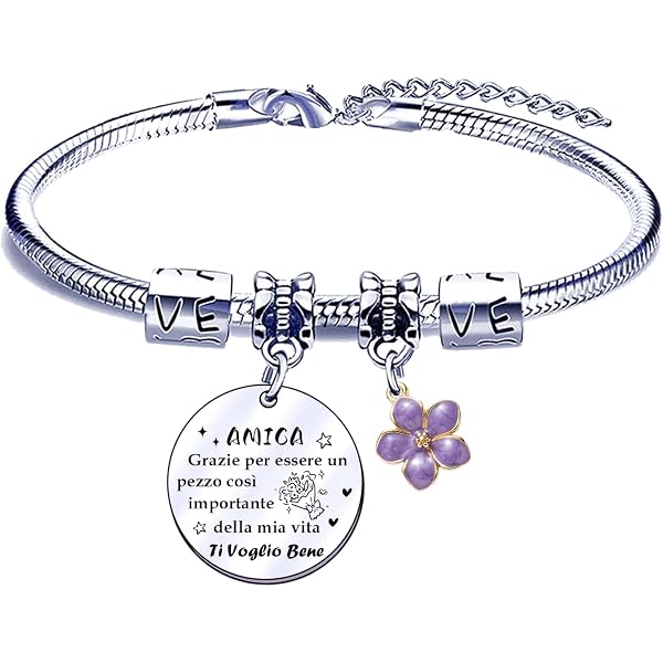 Bracciale Amicizia Donna FGHJK In Acciaio Inox, Incisione 'La Vera Amicizia Resiste Alla Lontananza', Con Sacchetto Regalo, Per Compleanno O Natale
