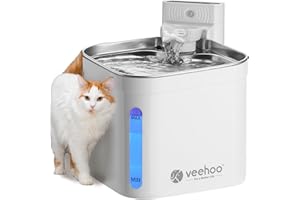 Veehoo Wireless Cat Water Fountain for Drinking, 2.5L Battery Operated Cat Fountain with Stainless Steel Tray Motion Sensor, Cordless Quiet Drinking Fountains for Cats Rechargeable with 6pcs Filters