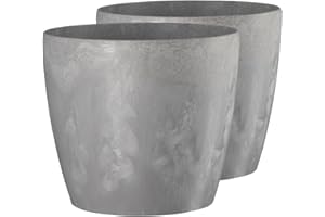 ‎TYMAR Tymar Blumentopf, 2er-Pack, Pflanzentopf aus Kunststoff, Moderne, Runde Form (Beton, ø 25 cm)