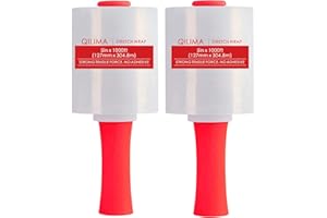 QILIMA Industrial Clear Stretch Wrap Film with Handle 12.7 cm x 304.8 m 80 Gauge for Pallet Wrap,Packaging for Removals, Industrial & Warehouse Use Heavy Duty Shrink Film, 2 Pack Red