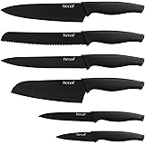 hecef 6 Pezzi Coltelli da Cucina Professionali, Nero Acciaio Inox Set con Manico Ergonomico, Affilata per affettare, Tagliare