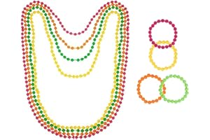 Dcsfadq 8 Stück Neon Perlen Halsketten & Armbänder 80er Jahre Retro-Set farbenfroh für Frauen – Ideal für Fasching & Karneval