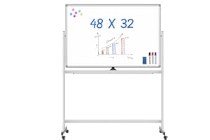 MAXTEK Tableau Blanc Mobile avec Support 120 x 80 cm, Surface d'écriture Magnétique Double Face, Effaçable à Sec avec Cadre en Aluminium, Accessoires pour Salle de Classe, Maison, Bureau