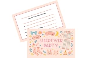 GHKJOK 20 Double Sided Sleepover Party Invitations for Girls, Colorful Unique Design, 300gsm Matte Cardstock, Ample Writing Space