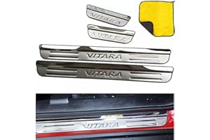 ENFILY 4Pcs Car Outer Door Sill Kick Plates Protector Accessories for Suzuki Vitara 2015-2021, Threshold Welcome Pedal Cover, Scuff Guard Stainless Steel Styling Decoration