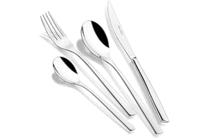 BRA Bari - Set de cubiertos de 24 piezas de acero inoxidable con cuchillo chuletero, acero inoxidable 18/10, diseño contemporaneo, acabado pulido brillante, espesor 3.5 mm (6 comensales)