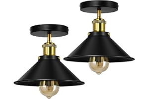 LICPERRON Vintage Ceiling Lights for Living Room Black Metal Industrial Ceiling Light Fixture E27 for Kitchen Bedroom, 2 Pack