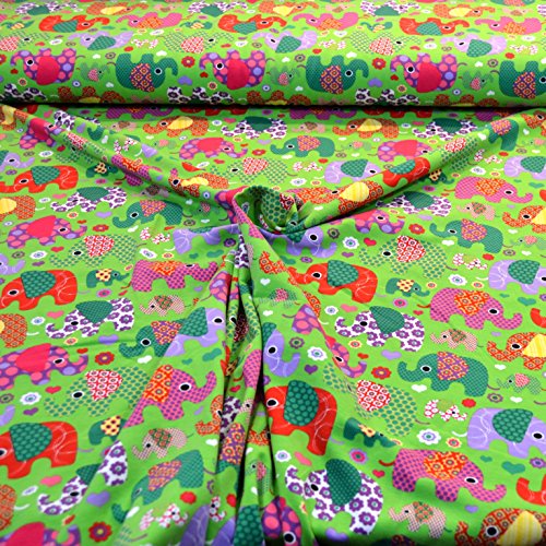 Jersey-Stoff-Kinder „Julia – Bunte Elefanten“ grün / tolle Jersey Qualität / Meterware ab 25cm / UX - 2