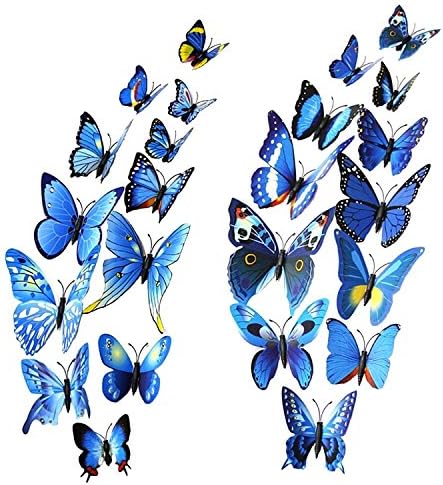 DoTech 3D Butterfly Wall Stickers DIY Removable Fridge Mural Stickers Decals for Girls and Boys Bedroom Windows Children Kids Toy Gift Christmas Party Home Decor Room Decoration (Blue)