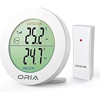 ORIA Digital Thermometer, Innen Außen Thermometer Temperatur Monitor, Thermometer mit Außensensor, Runder LCD Display…