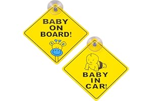 ERUINFANG 2 Pcs Baby on Board Sign for Car Children on Board Car Warning Removable Newborn Kids Driving Safety Sticker Baby in Car Safty Warning Sticker with Suction Cups
