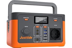 Justtide Tragbare Powerstation 320 Wh, 320W Solar Generatoren Akku mit AC/Car Lighter Port/USB Ausgabe, LiFePO4 Batterie-Backup für Reise Camping Wohnmobil und als Notstromaggregat