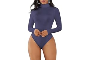 Joyshaper Damen Body Langarm Bodysuit Stehkragen Elegant Ärmellos Damenbody Rollkragen Langarmshirt Tanga Bodysuits Top mit Druckknöpfe Casual Winter Unterziehbody