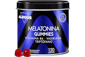 ALDOUS BIO Caramelle Melatonina - 120 Caramelle Gommose - Valeriana, Triptofano e Vitamina B6 - Caramelle per Dormire Meglio, Sonno Profondo - Integratore per dormire - Gusto miritti - Vegan - ALDOUS