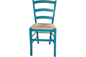 SEDAM SRL Sedia Venezia Paesana, Legno Massello, Vari Sedute e Colori, Imbottita Paglia o Massello Cucina Casa Ristorante Agriturismo, Alta qualità, ORDINE MINIMO 2 PEZZI (Azzurro, Seduta Paglia)