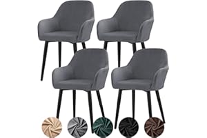 ‎ALISHOMTLL Alishomtll Stretch Samt Stuhlhussen 4er Set Universal Sesselbezug Stuhlbezug mit Armlehnen Abnehmbare Waschbar Esszimmerstühle Bezug für Küche Esszimmer Bankett Hochzeit Party (Grau, 4 Stück)