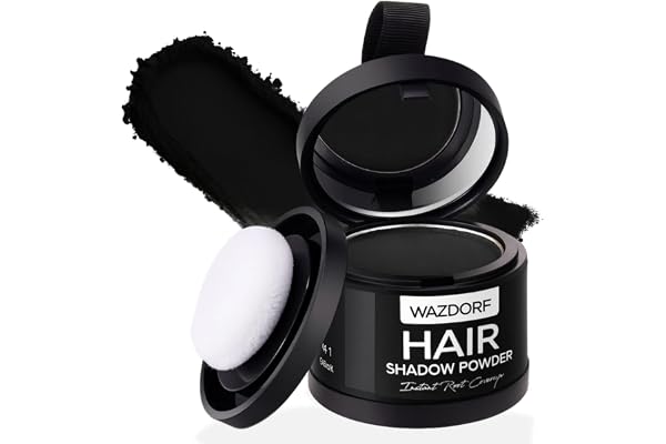 Wazdorf Cover-Up Hair Powder Black Instantly Covers Grey Roots & Bald Spots, Hair Filler for Thinning Hair, Long-Lasting, Matte Finish, Natural Look, Easy to Apply, Lightweight Formula, 4gm (Black)