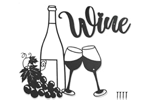 MERYSAN Kitchen Wine Theme Wall Decor, Modern Black Metal Wine signs Wall Art Decoration, Wine Glasses Bottle Grape Wall Hanging Sculpture for Indoor Outdoor Restaurant Bar Home