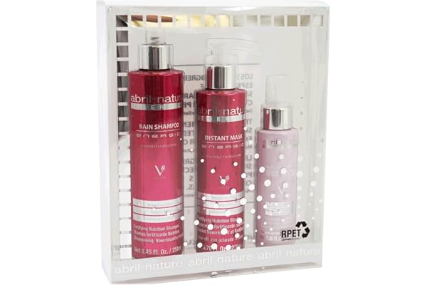 abril et nature - Set de Soins Capillaires Energic - Anti-Frisottis - Pack Shampooing, Masque et Sérum pour Cheveux - Cheveux Nécessitant Hydratation - Démêle, Réhydrate et Répare - 550 ml
