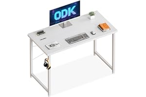 ODK Petits Bureau D'ordinateur, 100x48cm Table De Bureau Informatique Table D'Étude avec Crochet pour Casque Table D'Écriture pour Ordinateur, Chambre, Blanc