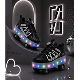 Garantili &amp; &Uuml;st Kalite Işıklı &Ccedil;ocuk Paten Ayakkabısı | 4 Tekerlekli Kaykay Sneaker (29-37 Numara - Renk Siyah)