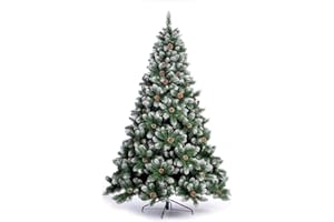 Nataland Albero di Natale Artificiale Verde Innevato Con Pigne, Modello Aspen Altezza 210 Cm, Abete Super Folto con Effetto Realistico e Rami Con Aghi Anticaduta