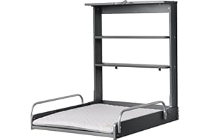 roba Table à Langer Murale Pliante en Bois Laqué Anthracite + Matelas de Change Hydrofuge "roba Style gris" - 2 Étagères Pratiques - Supporte Jusqu'à 15 kg - Peu Encombrante
