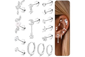 Adramata 12/14 st öronpiercingörhängen i rostfritt stål för kvinnor örhängen ring små hypoallergena örhängen silver
