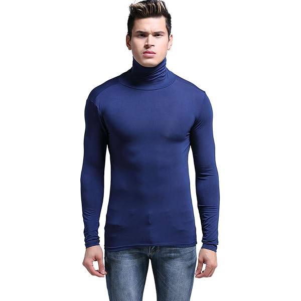 Ficerd Set van 3 grote en lange coltrui voor heren, katoen, lange mouwen, coltrui, tops, grote maten, losse pasvorm, basic T-shirt, Zwart, marineblauw, wijnrood, XXL