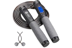 Te-Rich Skipping Rope Adult Fitness, Digital Speed Jump Rope with Counter [Ropeless for Indoor Use] for Women Men and Kids, Weighted Handles, Adjustable Rope, Exercise Equipment for Crossfit Boxing