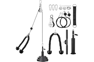 VINTEAM Pulley Cable Machine System, DIY Fitness Home Gym Equipment Workout Accessories with Tricep Rope, Lat Pull Down Bar, Gym Cable for Triceps Extensions, Biceps Curl, Lat Pull Downs, Forearm