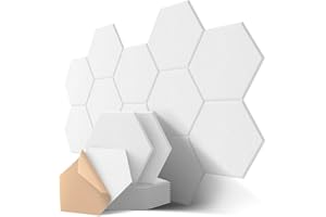 ‎KUCHOOW Hexagon Akustikplatten Selbstklebend, 12 Stück Schallabsorber für Tonstudio, Wohnzimmer, Gaming Deko, Kinderzimmer, Buero, Wand, Decken, Türen Akustikpaneele Weiß, 30 x 26 x 0,9cm