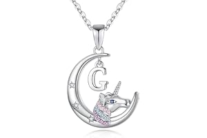 TINGN Unicornio Regalos para Niñas Collar, Chapado en Oro Blanco de 14 Quilates Crescent Moon Colgante Unicornio Collares Colorido CZ Unicornio Collar Joyas Unicornio Regalos para niñas Mujeres