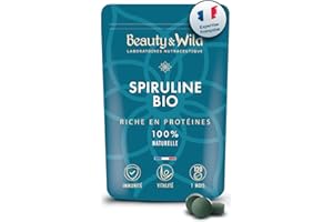BEAUTY & WILD Spiruline BIO 500mg - Superaliment Riche en Protéines (60%) & Phycocyanine – Énergie, Immunité, Détox, Endurance – Fatigue, Sport, Musculation - Vegan, Naturel - 120 Comprimés (1 Mois) - Haute Qualité