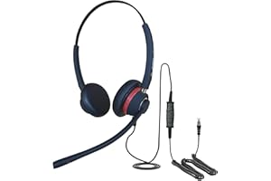 EARTEC OFFICE Casque pour téléphone Polycom VVX 400, VVX 401, VVX 410, VVX 411, VVX 500 & VVX 501 VoiP + câble de connexion RJ9 gratuit - QD002 (P) double oreille