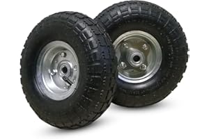 MxMan 10” Pneumatic Wheelbarrow Wheels – 2 Pack (4.10/3.50-4) – 16mm Axle – Heavy Duty Replacement Tyres for Sack Barrows, Trolleys & Hand Trucks – Durable & Easy Fit – UK Brand