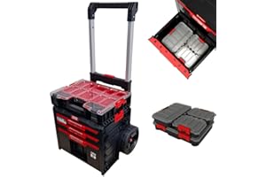 XL Werkzeugtrolley, Werkstattkoffer Set, Werkstattwagen ausQ-Brick Serie mit viel Zubehör! B x T x H in cm: 53 x 38 x 98 cm ! Der Mobile Alleskönner - Privat & Gewerbe (Set 17)