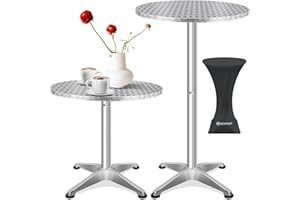 KESSER® 2in1 Stehtisch Bistrotisch 1er Set | Aluminium Edelstahlplatte | höhenverstellbar 70cm / 115cm | Partytisch Tisch Ø 80cm | Rund | In- & Outdoor | Empfangstisch | Inkl. Husse | Silber