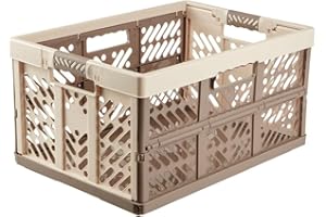 keeeper 4x Robusti Box Contenitori Pieghevoli con Impugnature Soft-touch, 54 x 37 x 28 cm, 45 L, Ben, Crema/Taupe