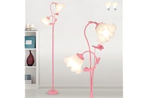 Stepeak Lámpara de Pie Rosa Salón, Lámpara de Pie de 2 Luces con Pantalla Floral y Bombilla LED, Lámpara Floral Lirio de los Valles, Lámpara de Pie Floral, Lámpara de Pie Moderna para Dormitorio