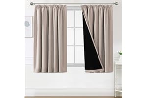 H.Versailtex 100% Blackout Curtains for Bedroom, Pencil Pleat Black Out Living Room Curtains Super Soft Thermal Insulated Curtain Pair Panel with Tiebacks, W66x L54 Inch, 2 Panels, Natural Sand
