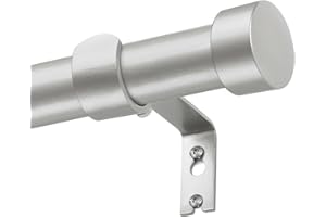 KAMANINA Silver Curtain Pole 80 to 148 cm, 25 mm Diameter Curtain Poles for Eyelet Curtains, Extendable Curtain Rod with End Cap Finials for Windows