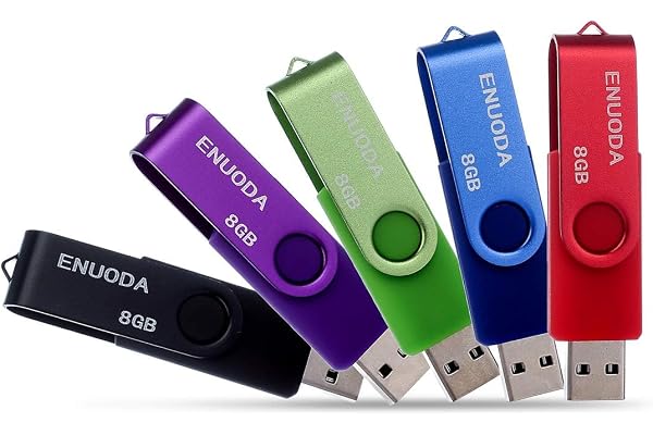 ENUODA Lot de 5 Clé USB 8 Go Stockage Mémoire Flash Rotation Disque Cle USB 2.0 pour Le Stockage de Musique et des Dossiers (Couleur Mixte: Rouge Vert Noir Bleu et Violet)