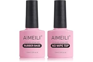 ‎AIMEILI AIMEILI 4-in-1 Gummi-Basisgel- und Überlack-Set für Nägel, 2 x 10 ml Soak-Off-UV-LED-Gel-Nagellack, glänzend, langanhaltend