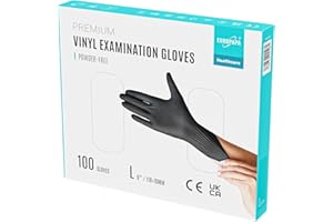 EUROPAPA® 100 Guantes De Vinilo Desechables, Sin LÁTex, Sin Polvo, En Tallas S, M, L Y XL, Disponibles (Negro Premium, L)
