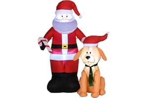 Outsunny 157 cm Nadmuchiwany Święty Mikołaj z psem Samopompujące się lampki świąteczne LED Wodoodporna dekoracja świąteczna do użytku wewnątrz i na zewnątrz