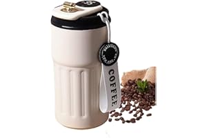 Unicblend Termo Cafe, Acero Inoxidable con Pantalla Inteligente Indicador de Temperatura, 460ML, Doble Sistema Antifugas, Taza Termo Para Llevar Café o Infusiones (CREAM&BLACK)