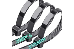 Caiery 200pcs 300 x 8mm Grande Lunghe Fascette Plastica per Cablaggio, Fascette Stringicavo,Fermacavo Nero Elettricista, Nylon Cavi Fascette (200pcs 300 x8MM,Nero)
