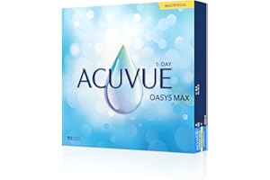 Acuvue Oasys Max 1-Day MULTIFOCAL Lentes diarias con Tecnología TearStable, filtro de luz OptiBlue y diseño Pupil Optimized, -2.50 dpt, diámetro 14.3 mm, 90 unidades, +2.00 adición, curva base 8.4 mm