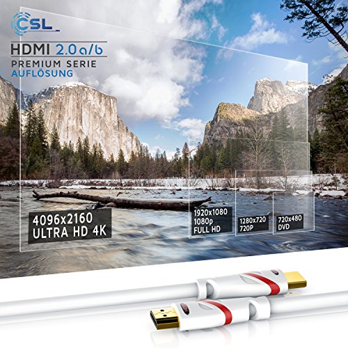 5m – Ultra HD 4k HDMI Kabel – High Speed with Ethernet – Kabel 3 fach geschirmt / inkl. Stecker- und Kontaktschirmung – 4K Ultra HD 2160p bei 60 Hz / Full HD 1080p – 3D / ARC / CEC – weiß - 6